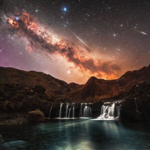 ‘Nada menos que mágico’: astrofotógrafo captura meteoros Líridas ao lado da Via Láctea