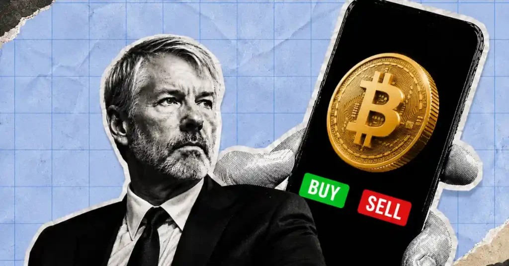 Uma moeda Bitcoin dourada ao lado de uma tela escura de telefone exibindo o número 32.