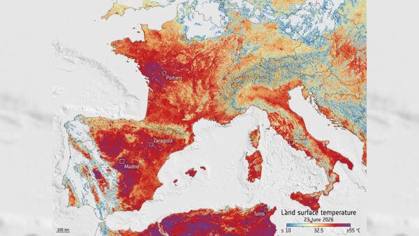 Onda de calor mortal na Europa vista do espaço, foto do dia 30 de junho de 2026