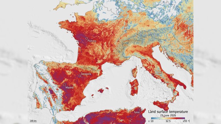 Onda de calor mortal na Europa vista do espaço, foto do dia 30 de junho de 2026