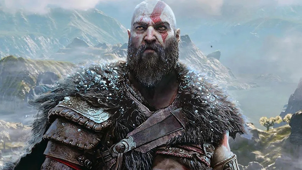 Com barba grisalha e o peso da responsabilidade mais forte do que nunca, Kratos é a personificação do tiozão marrento que faz o que precisa ser feito (Imagem: Divulgação/Sony Interactive Entertainment)