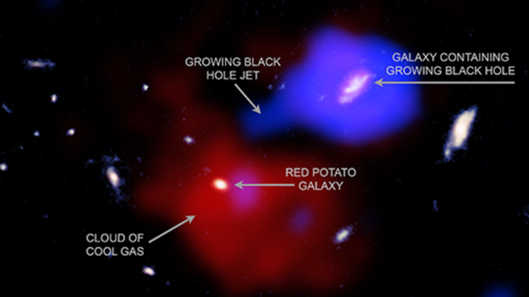 A espaçonave de raios X da NASA observa enquanto o buraco negro inicial agita uma panela cósmica com uma batata galáctica no meio
