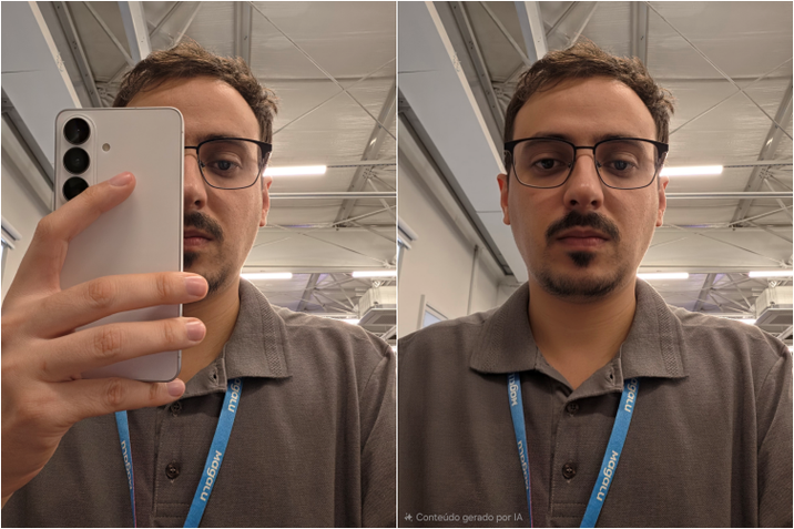Remo&ccedil;&atilde;o de celular na frente do rosto com o Galaxy AI