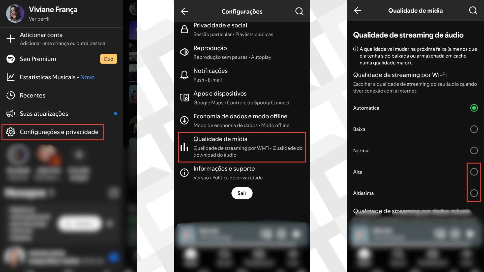 Editar informações da imagem Qualidade do áudio Spotify