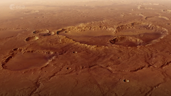 O orbitador Mars Express captura um novo vídeo detalhado da cratera onde Mark Watney ficou preso em 'Perdido em Marte'
