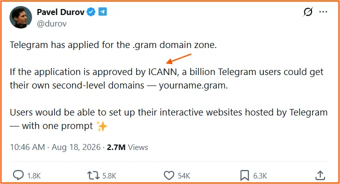Oferta de domínio .gram do Telegram pode remodelar a identidade da Web3