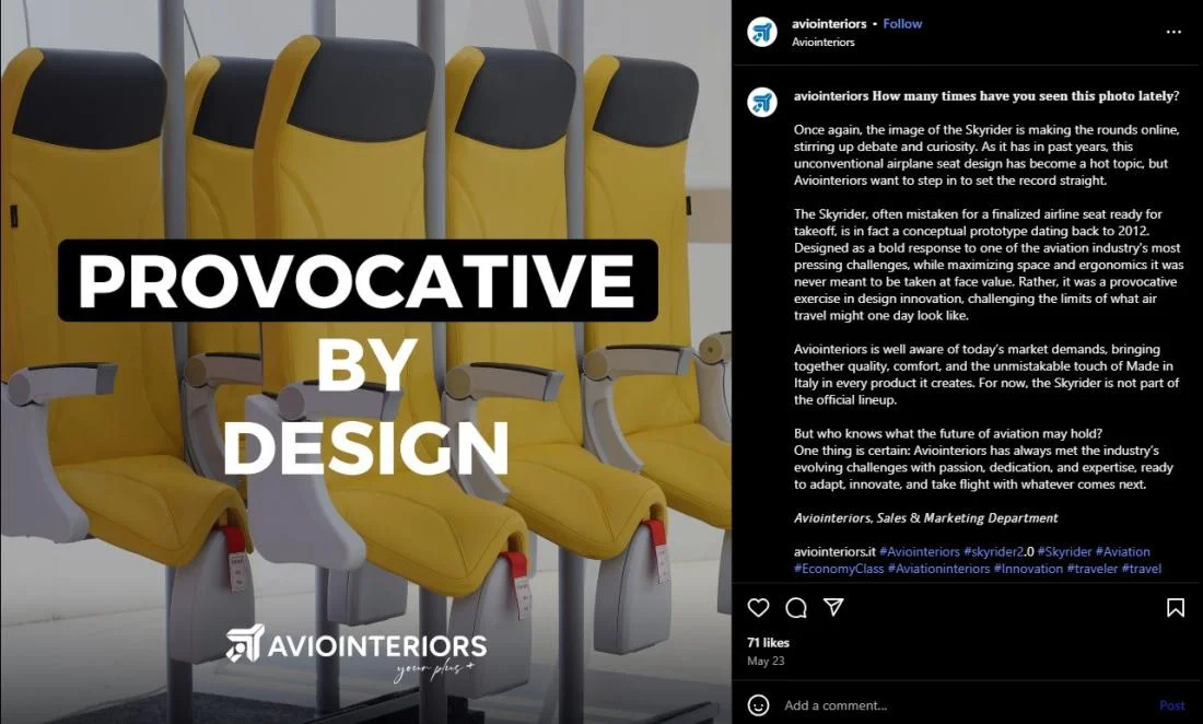 assentos verticais da Aviointeriors