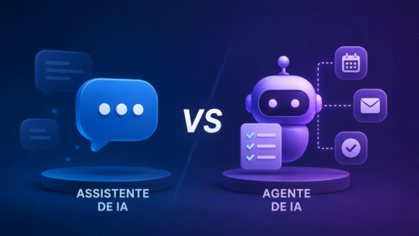 Qual é a diferença entre assistente e agente de IA?