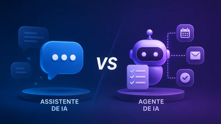 Qual é a diferença entre assistente e agente de IA?