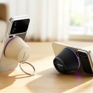 Nova caixa de som da Xiaomi segura celular em pé, tem MagSafe e luzes RGB