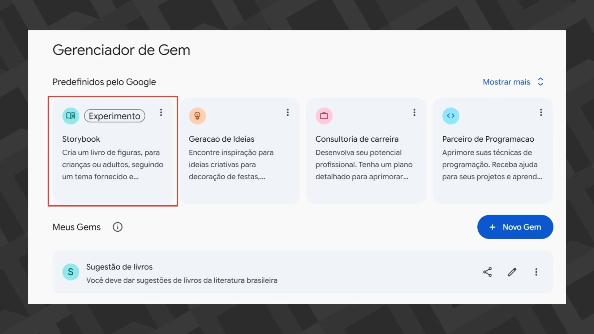 Editar informações da imagem Gemini Gems configurados do Google - PC