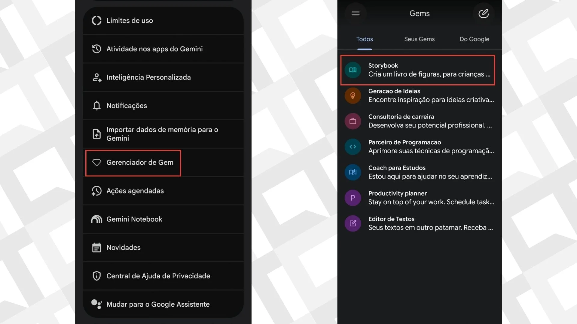 Editar informações da imagem Gemini Gem configurado do Google
