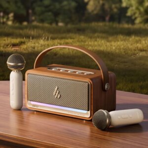 Edifier lança caixa retrô com karaokê e 2 microfones por R$ 620