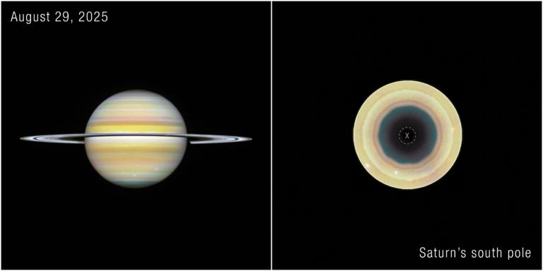 Hubble da NASA rastreia novo decágono circundando o pólo sul de Saturno