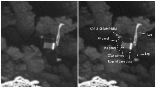 Neste dia no espaço! 2 de setembro de 2016: A espaçonave Rosetta encontra o módulo de pouso Philae, há muito perdido, no cometa 67P após 2 anos de pesquisa