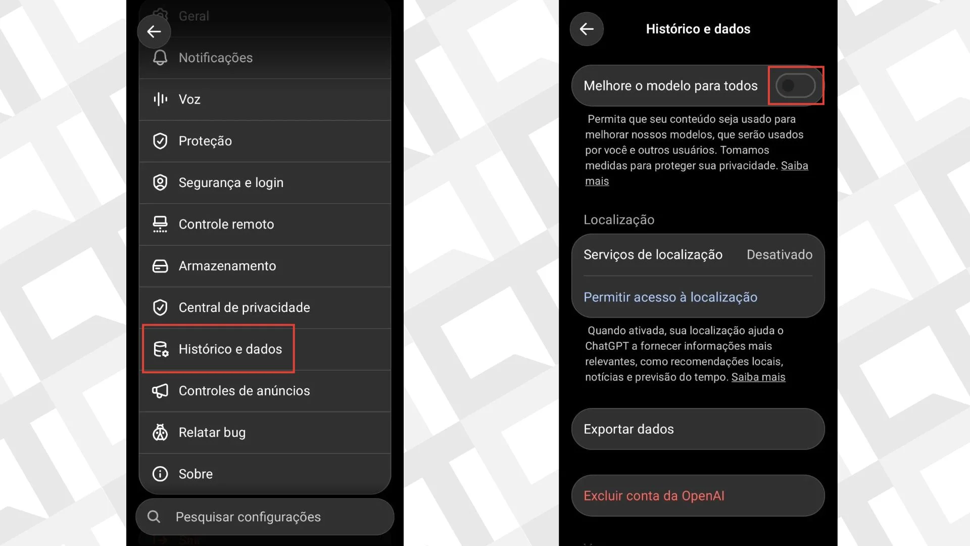 Editar informações da imagem desativar treinamento ChatGPT
