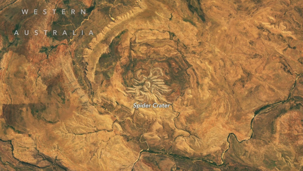 A bizarra 'Cratera da Aranha' da Austrália vista da foto em órbita do dia de 22 de outubro de 2026
