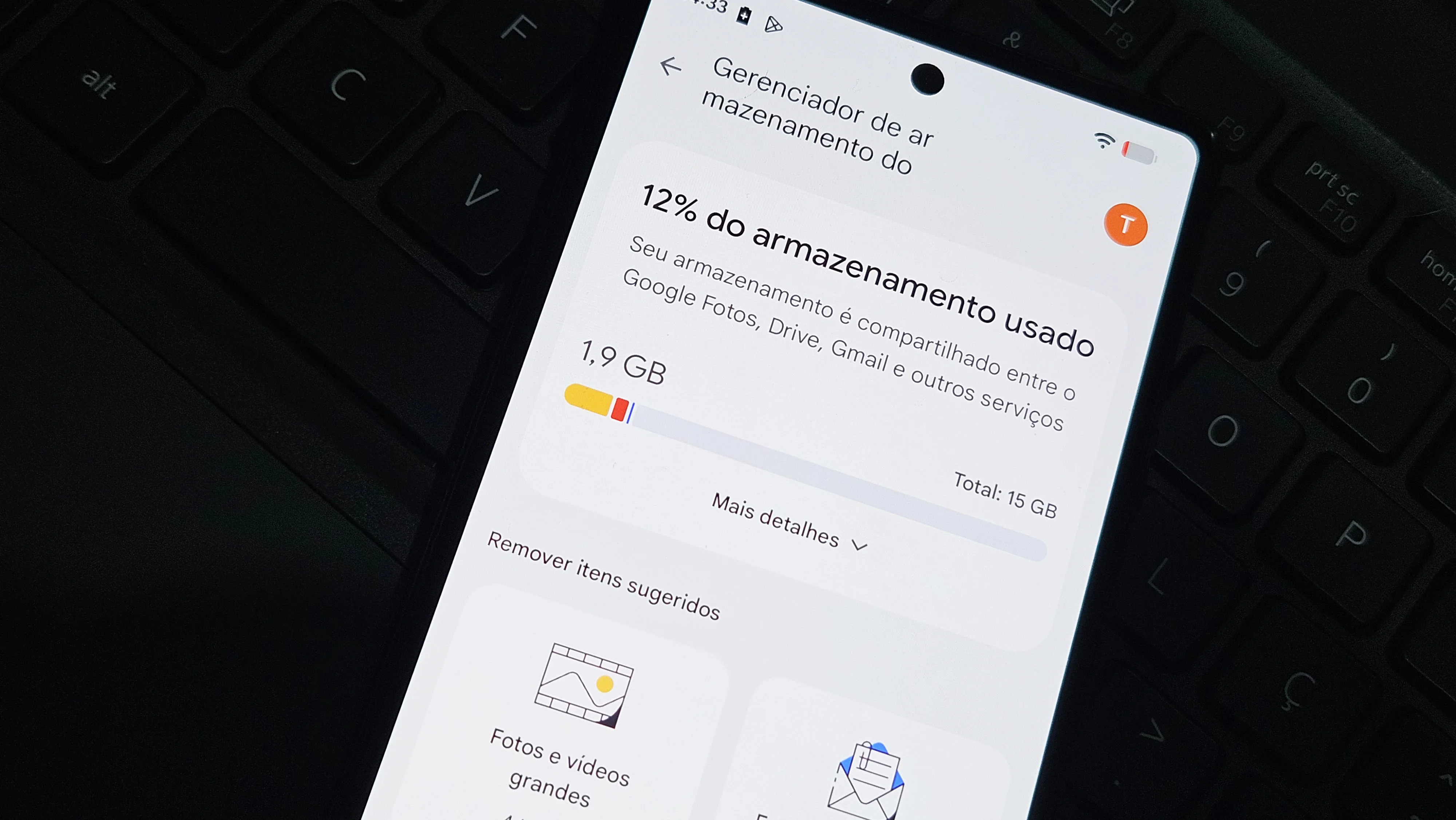Editar informações da imagem Armazenamento da conta Google
