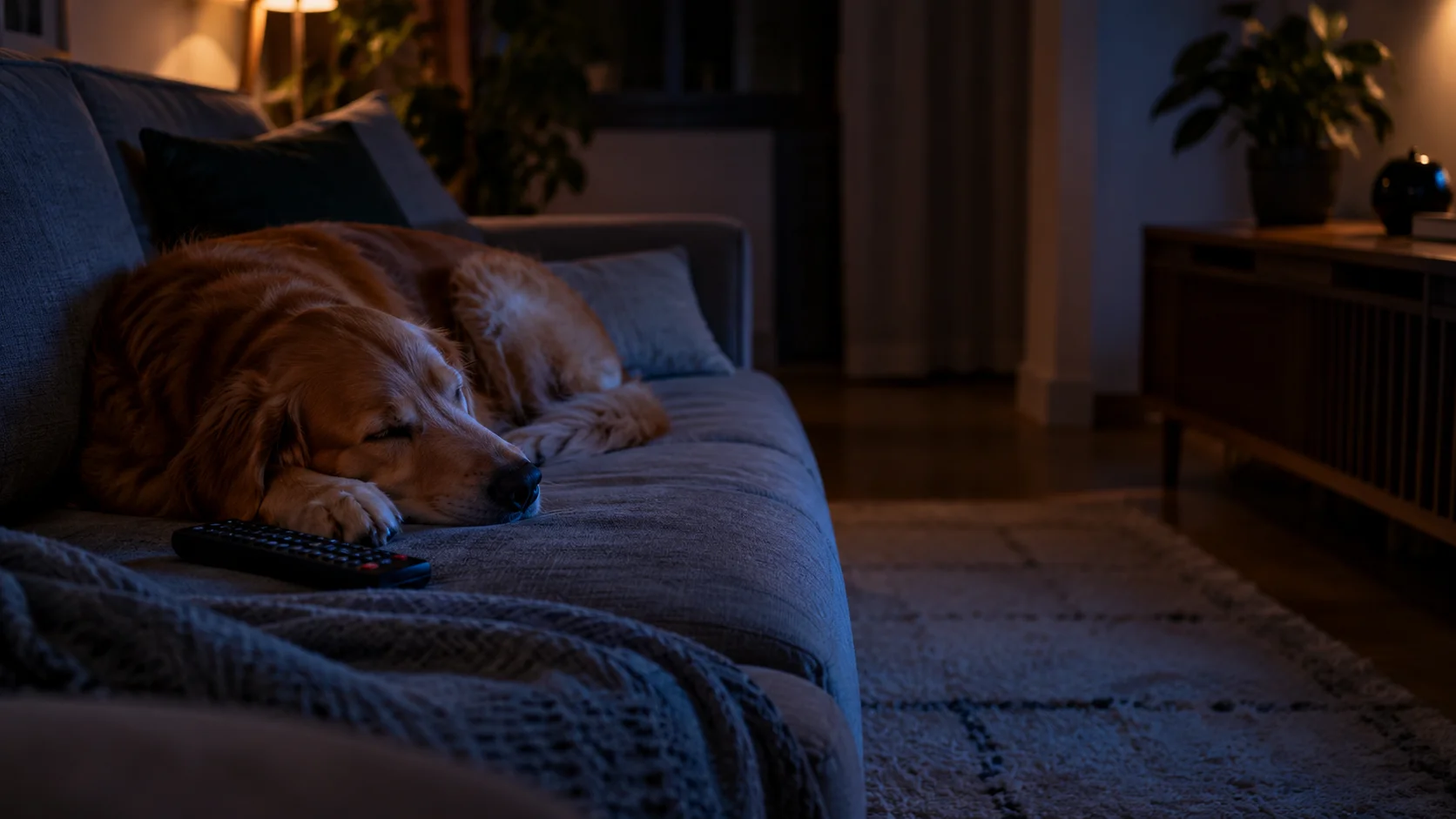 Cachorro Dormindo no Sof&aacute; &agrave; Noite