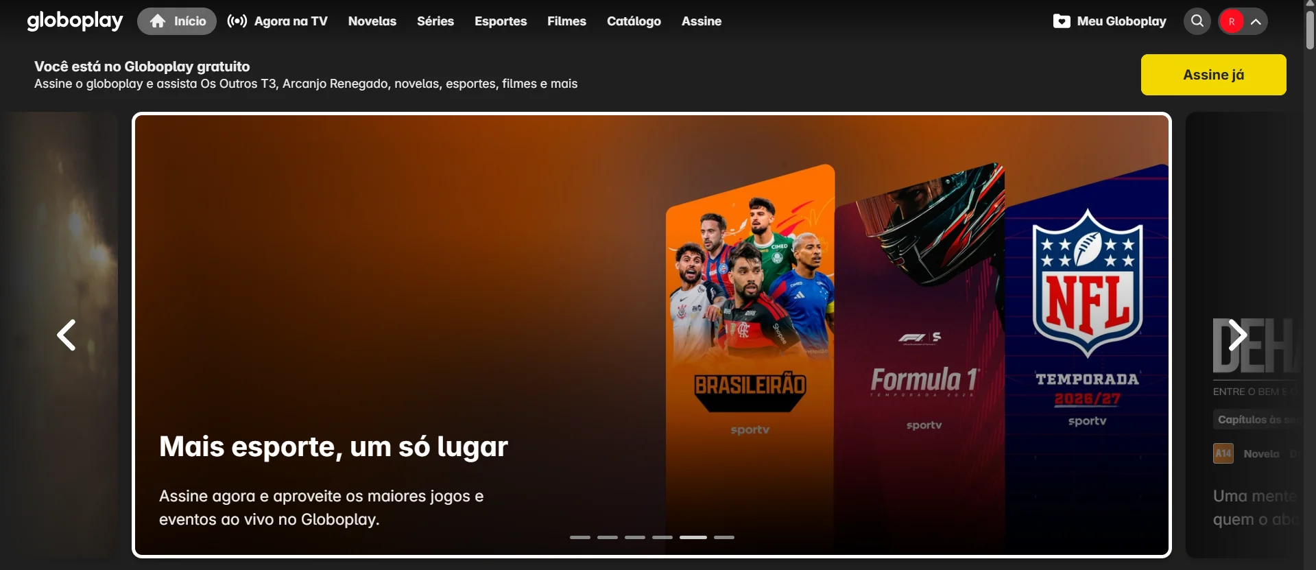 Globoplay tela inicial