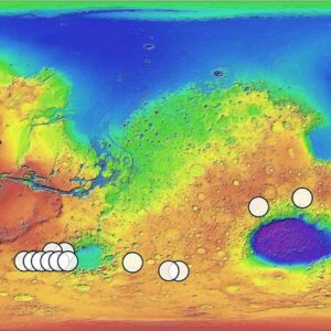 Mapa mostrando as origens potenciais do meteorito marciano Teghaza 001