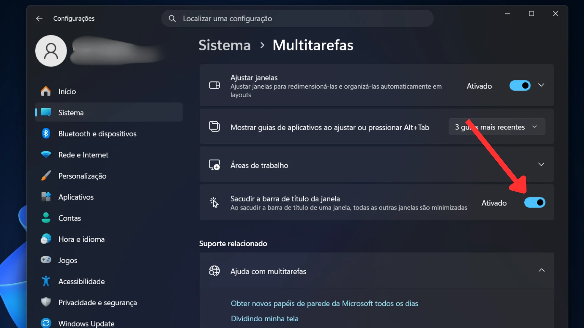 Editar informações da imagem Ativar Aero Shake Windows 11