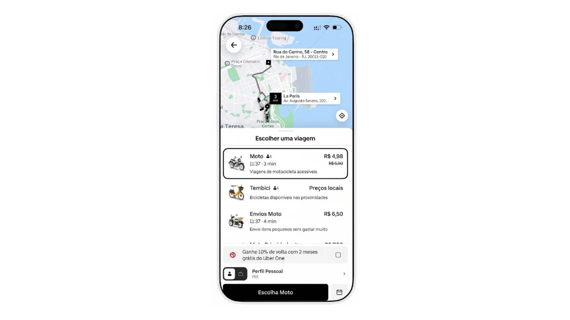 Editar informações da imagem exemplo uber moto