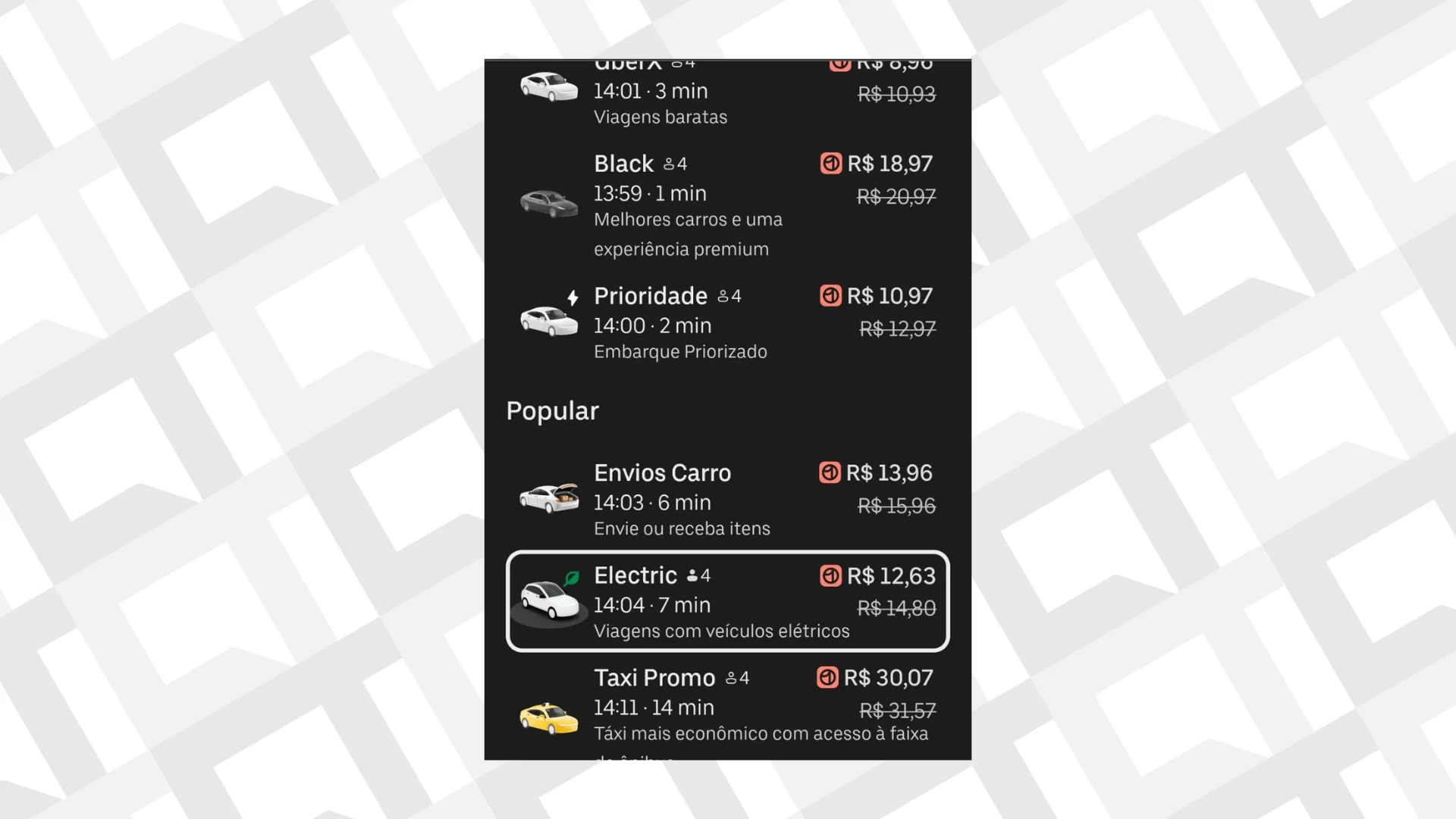 Editar informações da imagem Uber Electric app